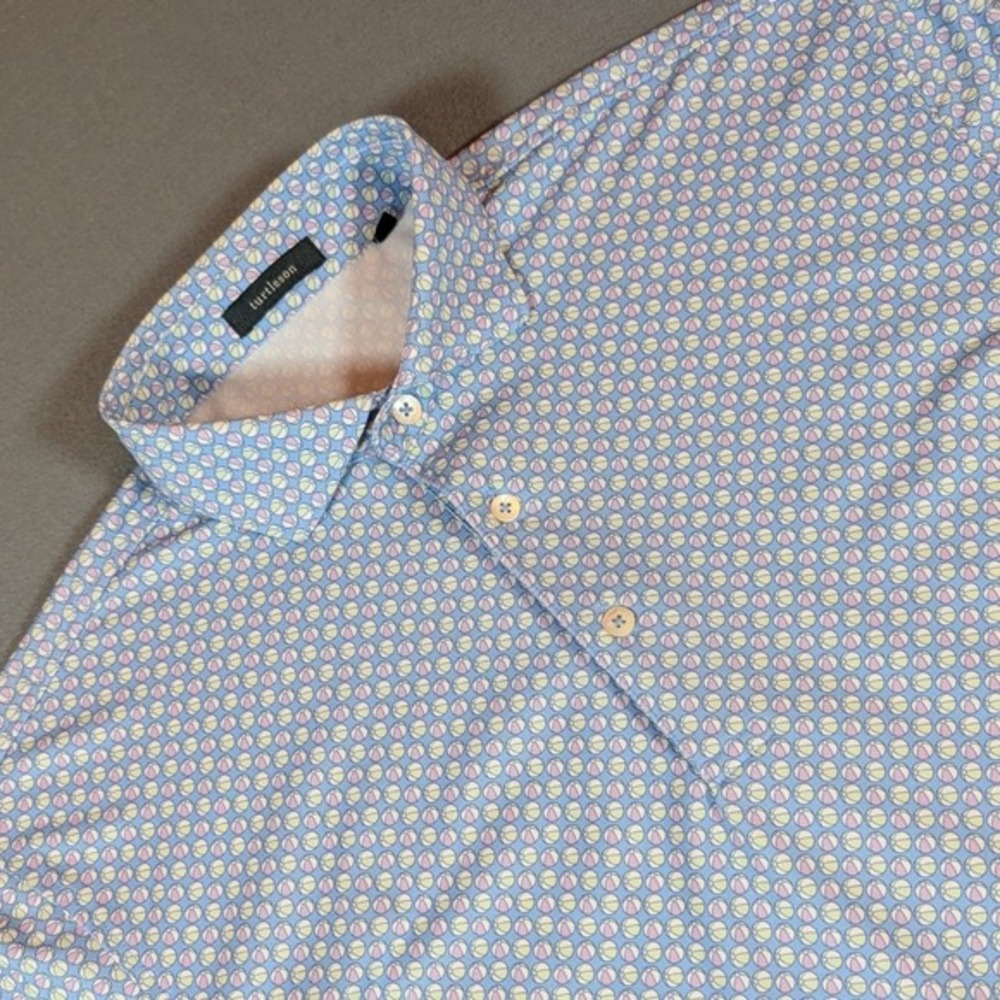 Turtleson Men's‎ Golf Polo Shirt Short Sleeve Shirt Blue Beach Ball Print Size M